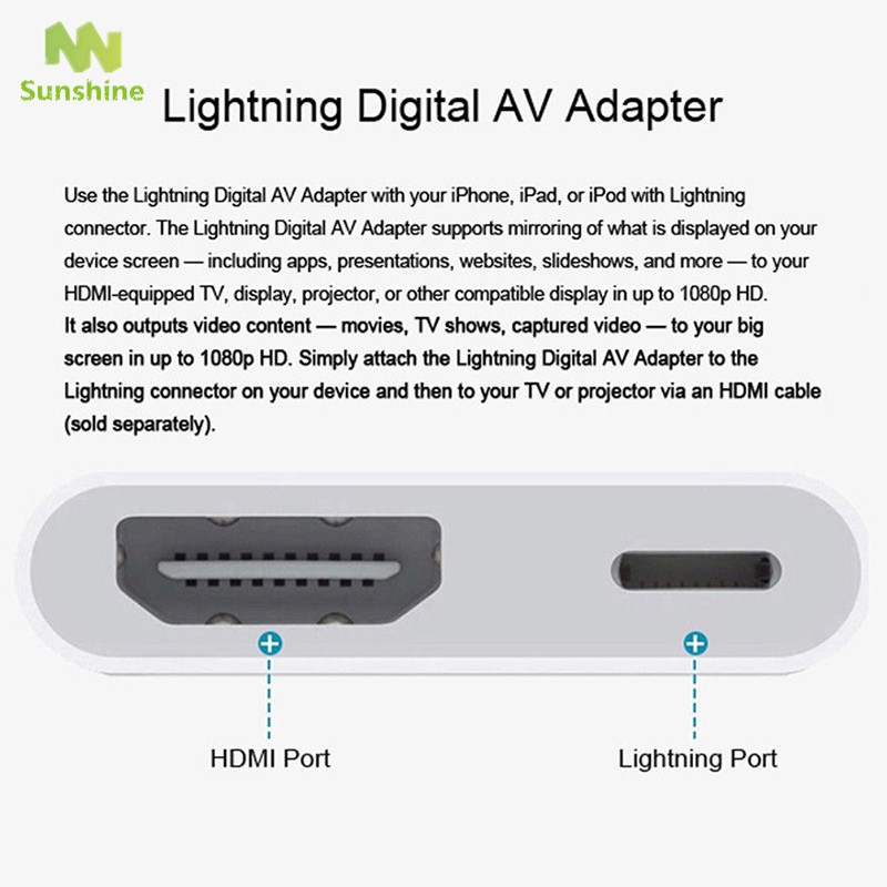 Đầu chuyển đổi cổng Lightning sang HDMI AV TV HD cho Apple iPhone X 8 7 6 Plus