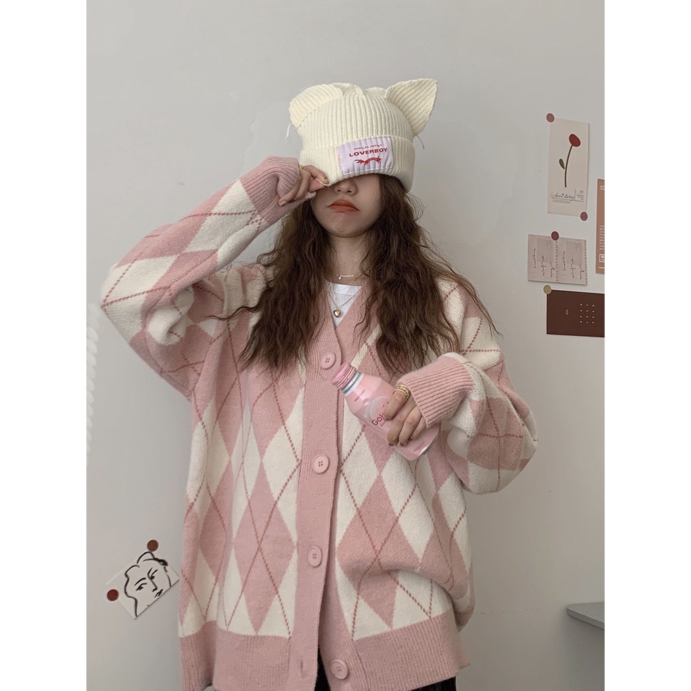Áo cardigan kẻ caro thoi phối màu ảnh thật | BigBuy360 - bigbuy360.vn