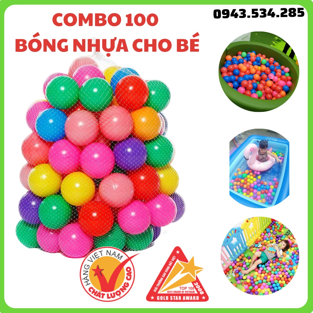 Bóng nhựa cho bé, Combo 100 Bóng Nhựa Nhà Banh Đồ chơi trẻ em cho bé chơi nhà bóng lều bóng bể phao bơi Chính Hãng