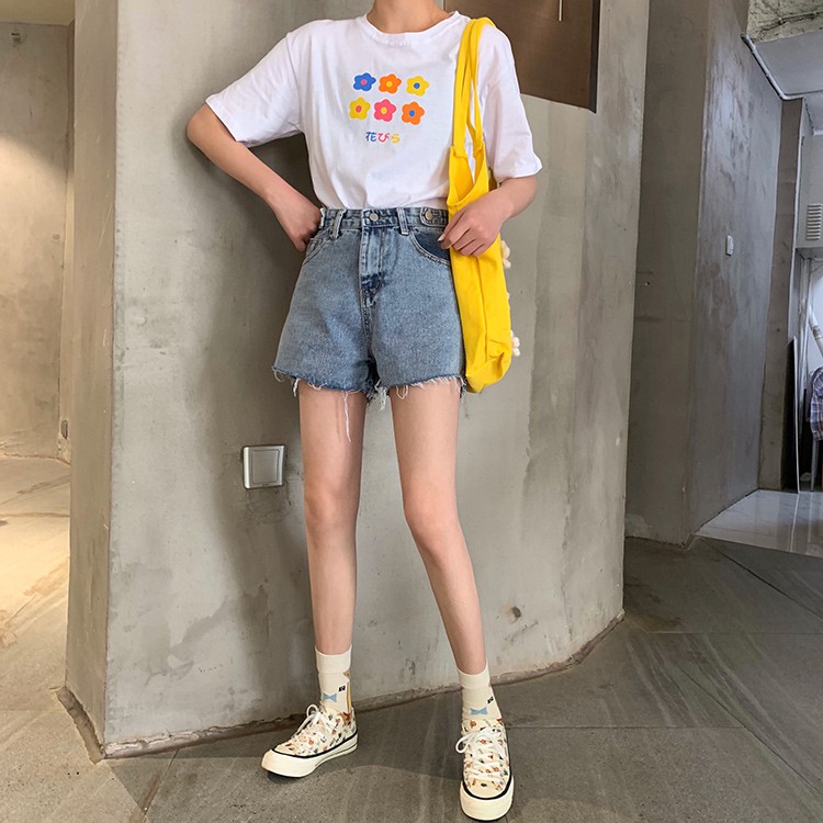 Quần Short Xiaozhainv Vải Denim Lưng Cao Ống Rộng Cho Nữ | BigBuy360 - bigbuy360.vn