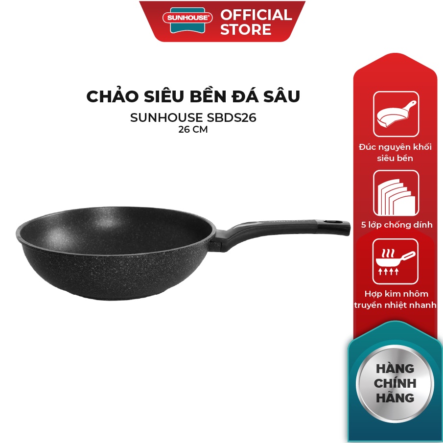 [Mã LIFEHL25 giảm 10% đơn350K] Chảo siêu bền đá sâu SUNHOUSE SBDS26