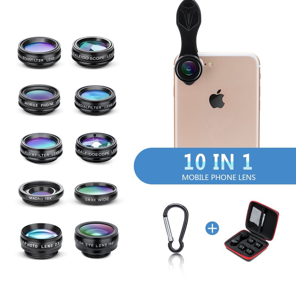 APEXEL 10in1 CellPhone Camera Lens Kit Wide Angle & Macro Lens + Fisheye Lens Telephoto Lens CPL / Lưu lượng / sao