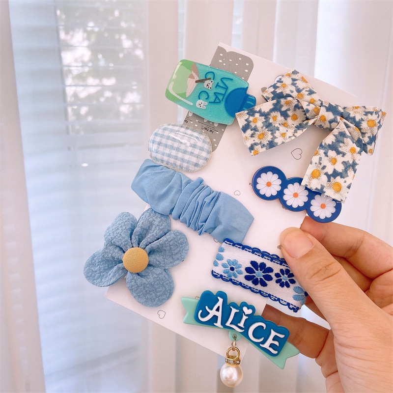 Bộ 8 kẹp tóc hình nơ thêu hoa xinh xắn cho bé gái