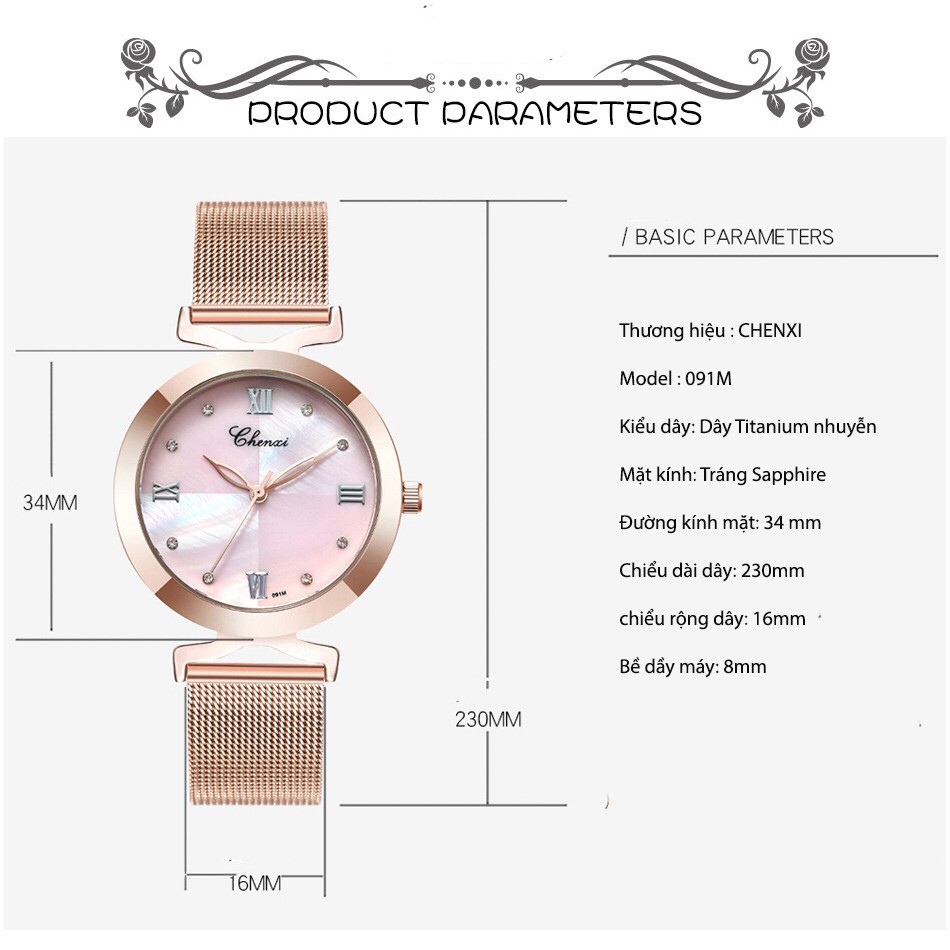 [CHÍNH HÃNG] Đồng hồ nữ CHENXI CX091M dây Titanium nhuyễn mặt khảm trai sang trọng nữ tính đầy quyến rũ | BigBuy360 - bigbuy360.vn