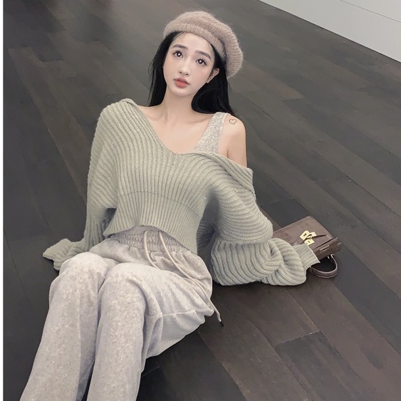 Set Áo Len Dài Tay Cổ Lọ + Áo Khoác Ngoài Không Tay + Chân Váy Lưng Cao Thời Trang Hàn Cho Nữ