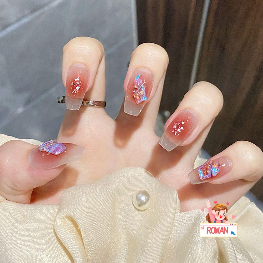 Hộp 24 Móng Tay Giả Che Phủ Toàn Diện Họa Tiết Lấp Lánh