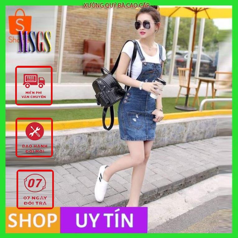 Đầm Yếm Jean Túi Xéo Rách Trước Ngực Năng Động - [PONY_HOUSE]