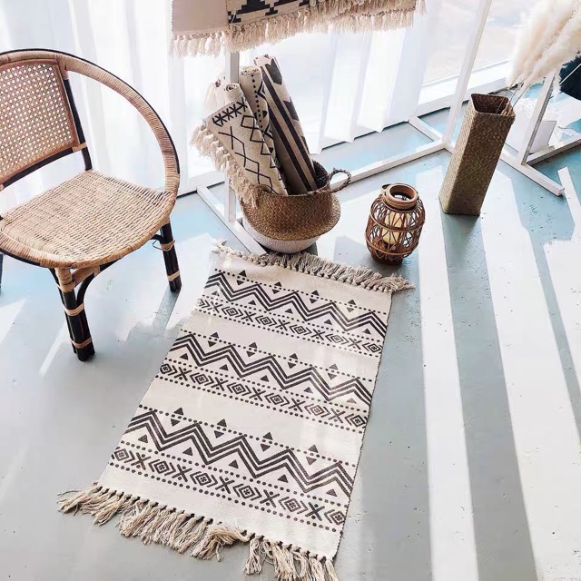 Thảm dệt thủ công canvas trải sàn, thảm trải bàn ghế phong cách Bắc Âu