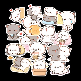 Sticker mochi mèo 30-50 cái ép lụa , hình dán mochi cat