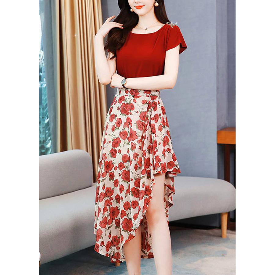 GOTI – Nguyên Set Váy Hoa Vạt Xéo Áo Cánh Dơi Dự Tiệc Cao Cấp 3267