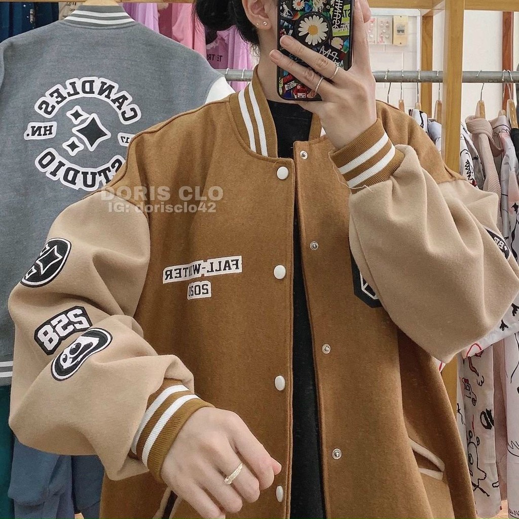 ✴❐✽Áo Khoác Bomber Bóng Chày Chất Nỉ Phối Viền Tay Cực Đẹp