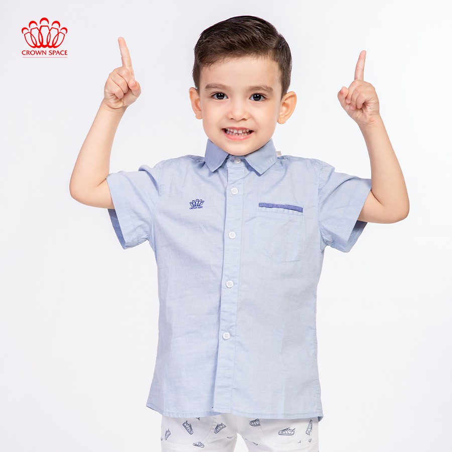 Áo sơ mi bé trai màu trắng/xanh/hồng Crown Kids Fashion T-Shirt CKBSGC2280801 cho bé 3-14 tuổi size 4-10