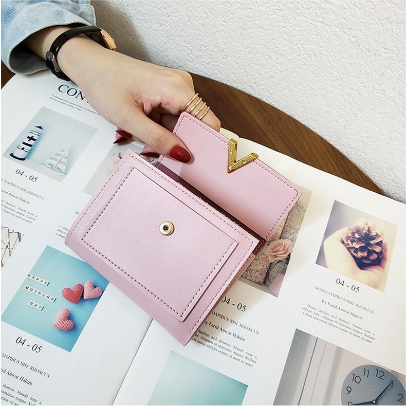Ví Da PU Dáng Ngắn Gấp Ba Thời Trang Hàn Quốc Cho Nữ