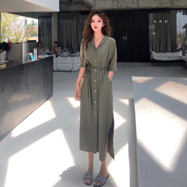 Đầm sơ mi nút trắng 3 màu