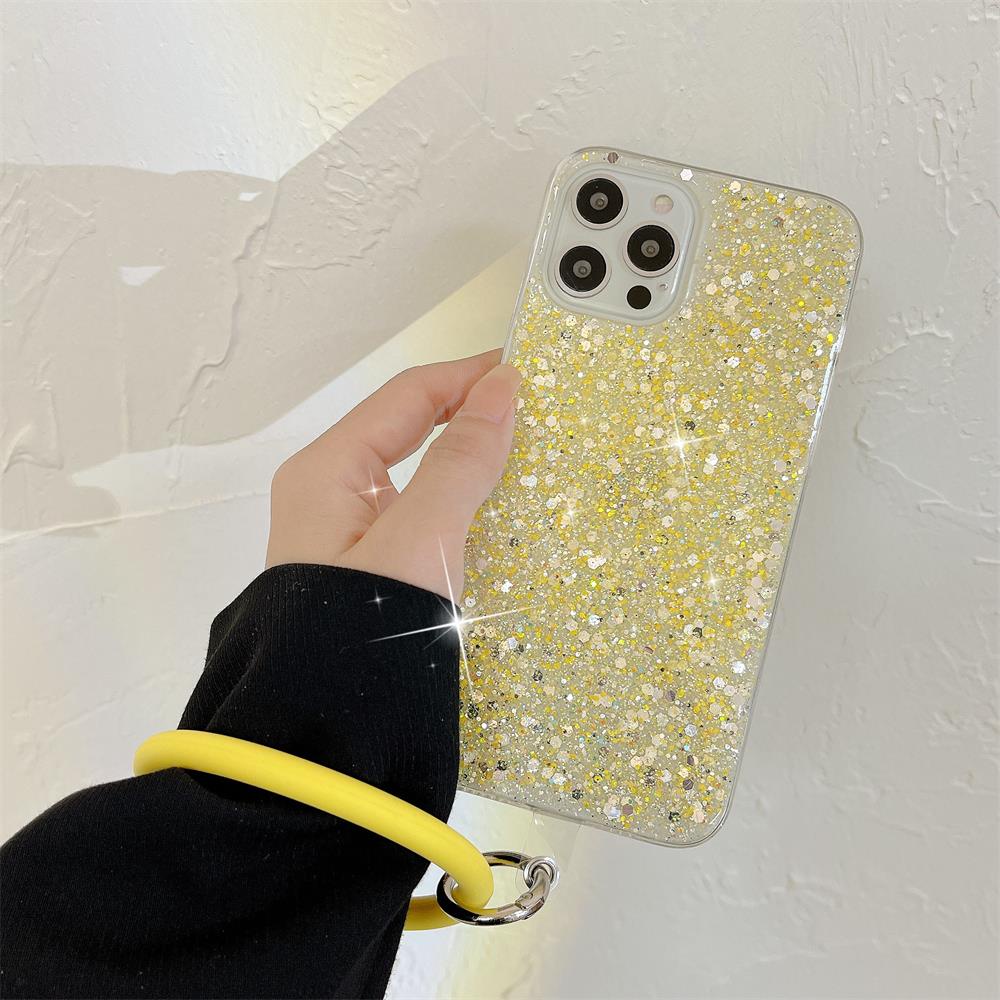Ốp Điện Thoại Silicon Trong Suốt Lấp Lánh Có Dây Đeo Tay Cho iPhone 13 12 11 Pro Max XS XR X 8 7 Plus SE 3