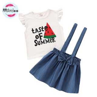 Set áo + chân váy yếm Mikrdoo in họa tiết chữ cái đáng yêu dành cho bé gái
