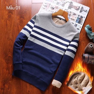 Áo len nam lót nỉ hoạ tiết kẻ ngang hàng QCCC mẫu 01-09