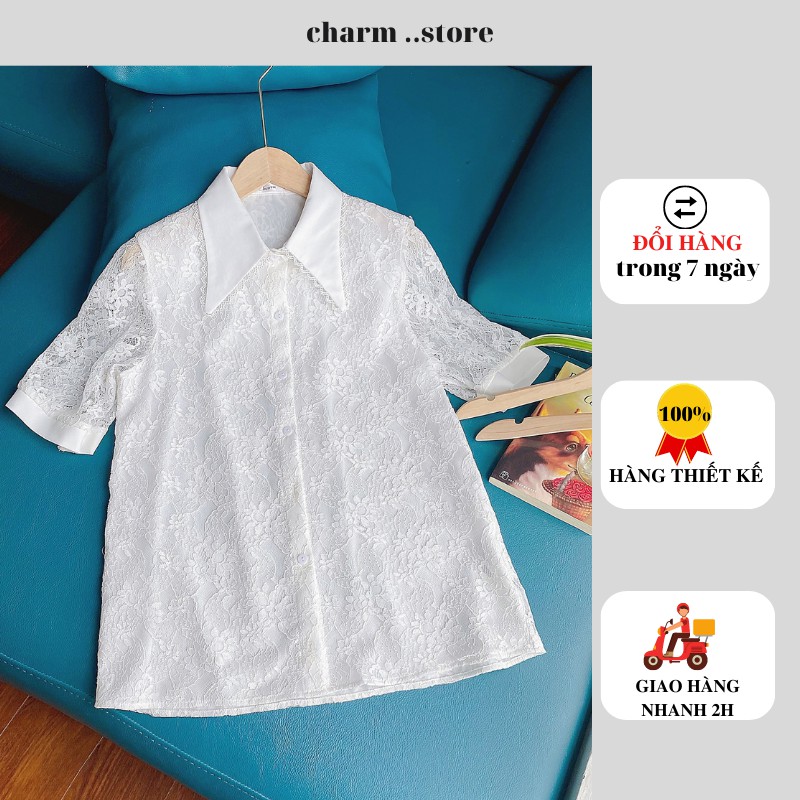 áo A328 sơ mi trắng ren cổ đức có lót bên trong mềm mịn không nhăn nhàu