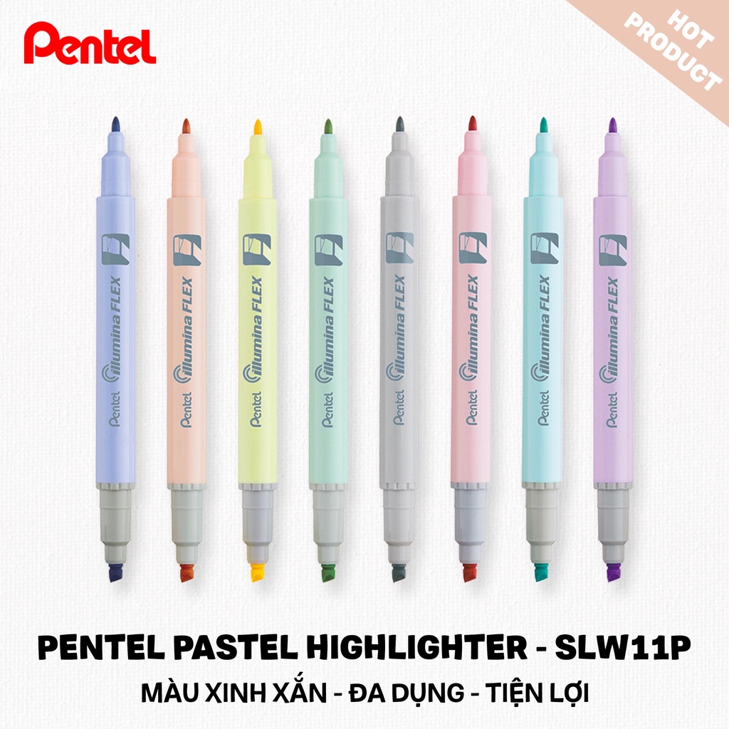 Bộ 8 Bút Dạ Quang 2 Đầu Pentel Màu Pastel SLW11P | Nét Bút Trơn, Mực Ra Đều, Nhanh Khô Không Nhòe