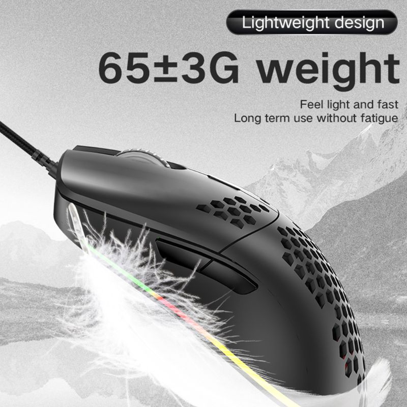 IOR* M6 Hollow Honeycomb Style Game Mouse Lightweight RGB Wired Gaming Mice 12000DPI