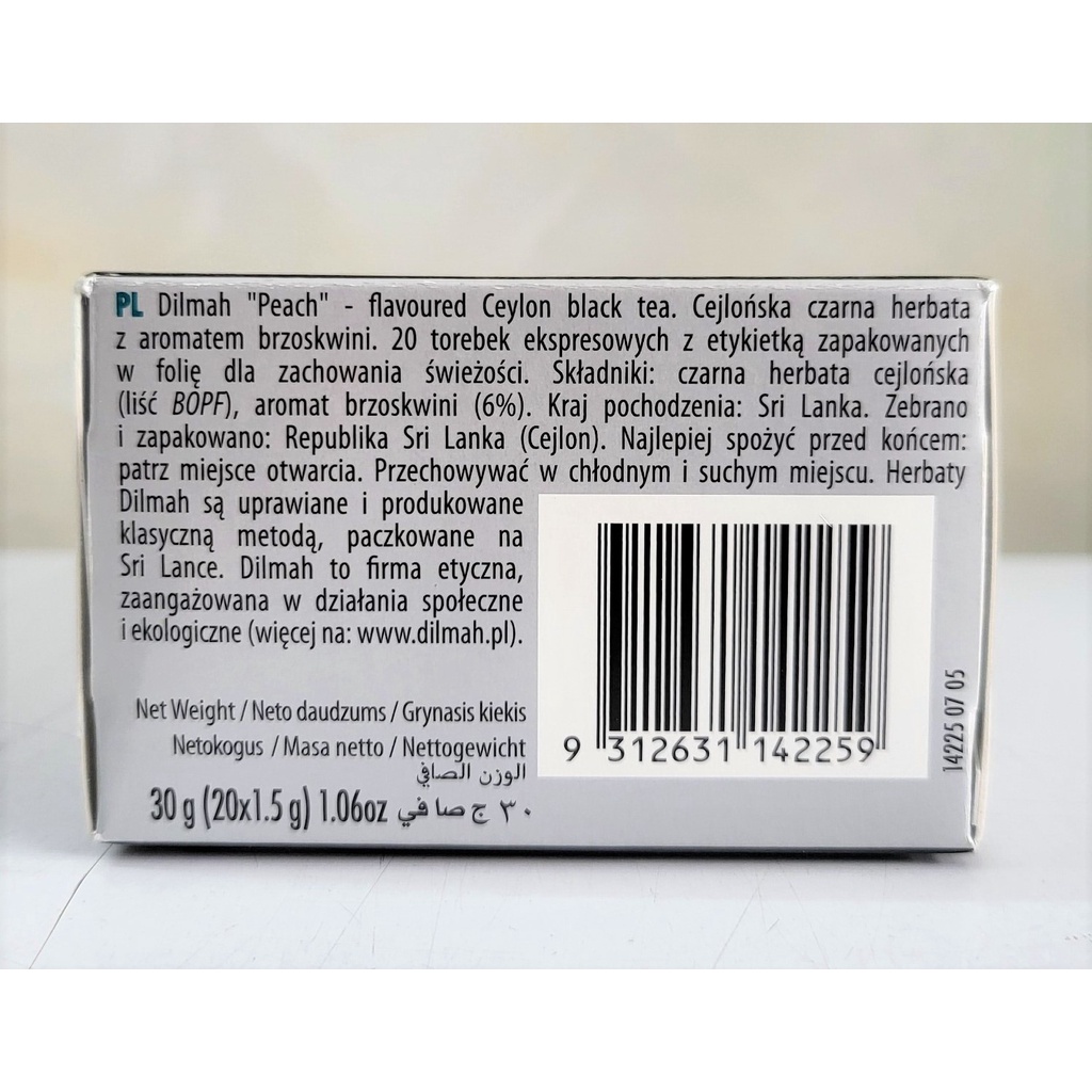 [Hộp 30g - PEACH] TRÀ ĐEN TÚI LỌC HƯƠNG ĐÀO [Sri Lanka] DILMAH Ceylon Black Tea