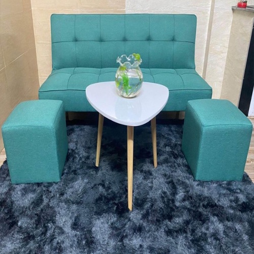 Combo bộ bàn ghế Sofa Bed có bàn - Ghế Sofa Giường xuất khẩu chân kim loại màu xanh