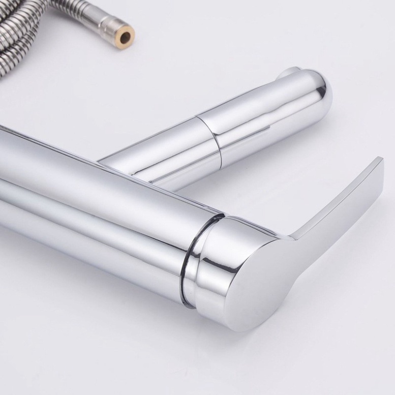 [ Hàng Mới Về ] Vòi lavabo nóng lạnh dây kéo rút inox 304 cao cấp màu bạc sáng bóng tiện dụng, siêu bền - QM0046