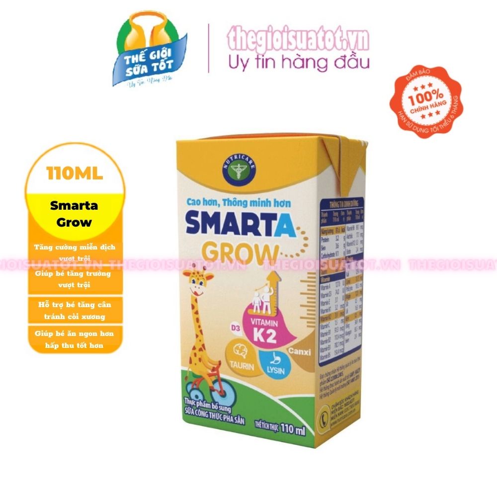 Thùng 48 Hộp Sữa Smarta Grow Pha Sẵn 110ml - Giúp Trẻ Cao Hơn Thông Minh Hơn thegioisuatot