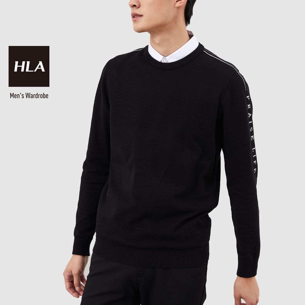 HLA - Áo Nam Dài Tay Phối Cổ Sơ Mi Letter Double Collar Knitted Sweater
