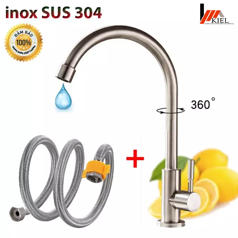 Vòi rửa chén bát 1 đường nước  - vòi chậu rửa bát đơn lạnh inox 304 cao cấp .