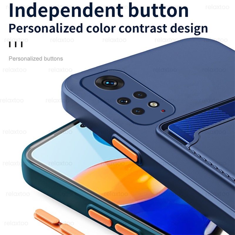 Square Card Slot Holder Back Cover Soft Shockproof Cover For Xiaomi Redmi Note 11 Pro Plus 11S 4G 5G