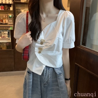 Áo kiểu tay phồng dáng ngắn xếp nếp thời trang xuân hè dành cho nữ