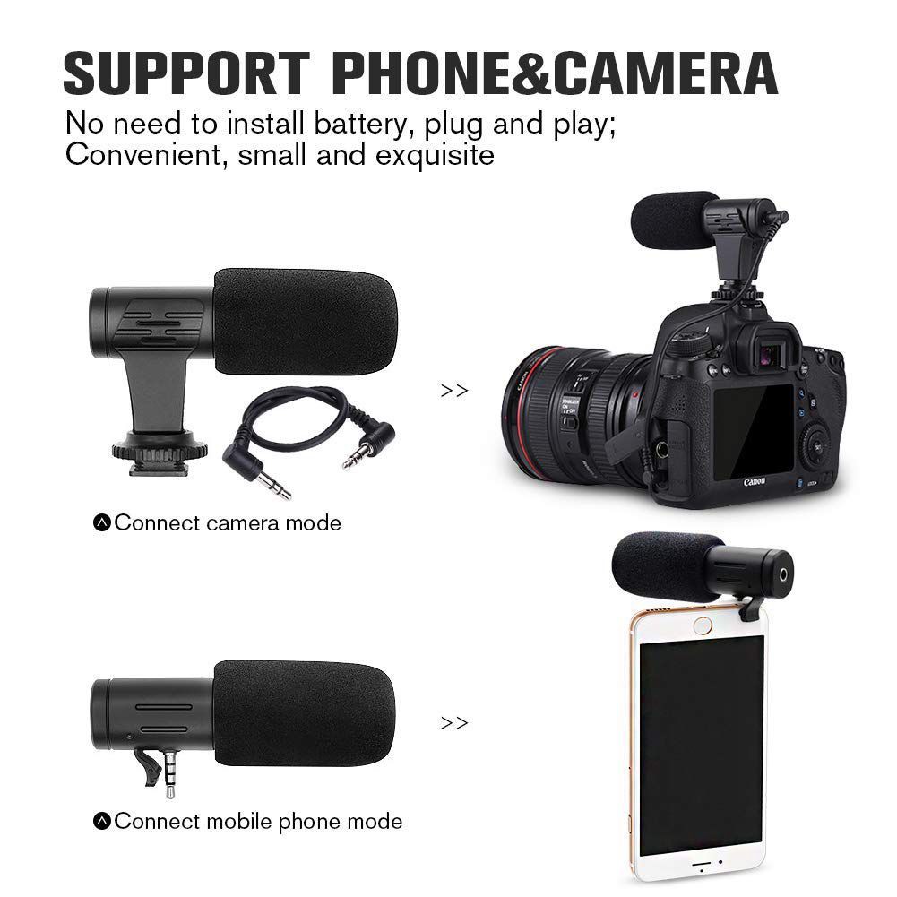 Portable Camera Microphone, Rabbit Hair Video Interview Microphone Directional Recording Shotgun Mic with Shock Mount for iPhone Andoid Smartphones, Nikon Canon EOS DSLR Cameras