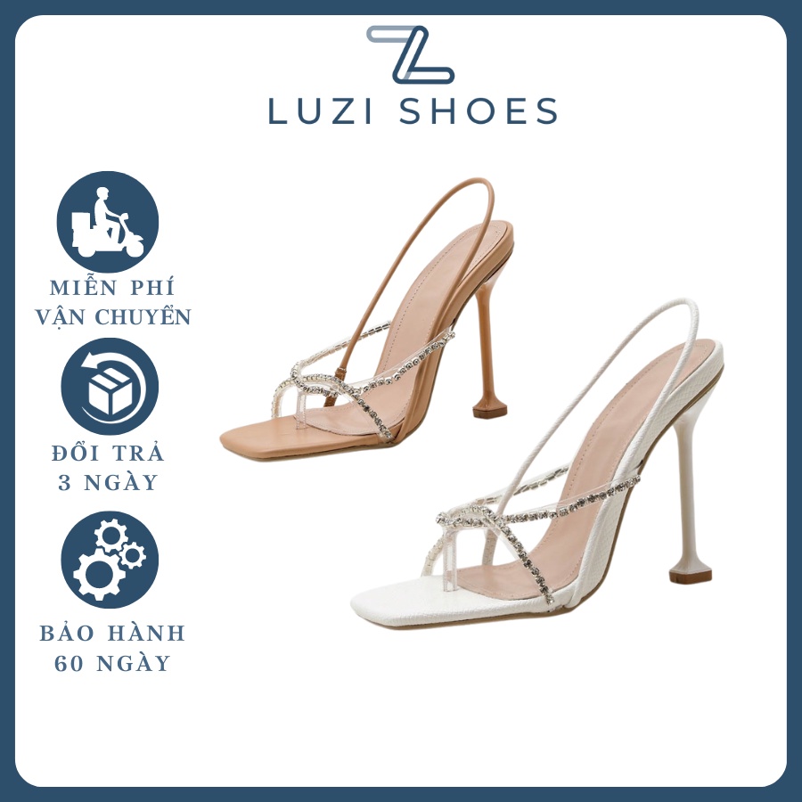 Guốc nữ cao gót, dép kẹp quai mảnh đính đá gót ly thời trang cao 8cm [M37]