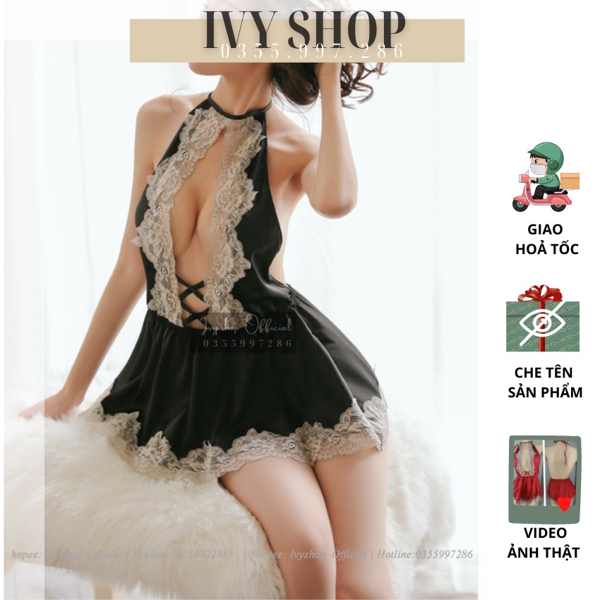 Đầm ngủ 2 dây ren ngực dáng xòe nóng bỏng, váy ngủ lụa cosplay sexy chụp studio siêu xinh VL1780 TKVN