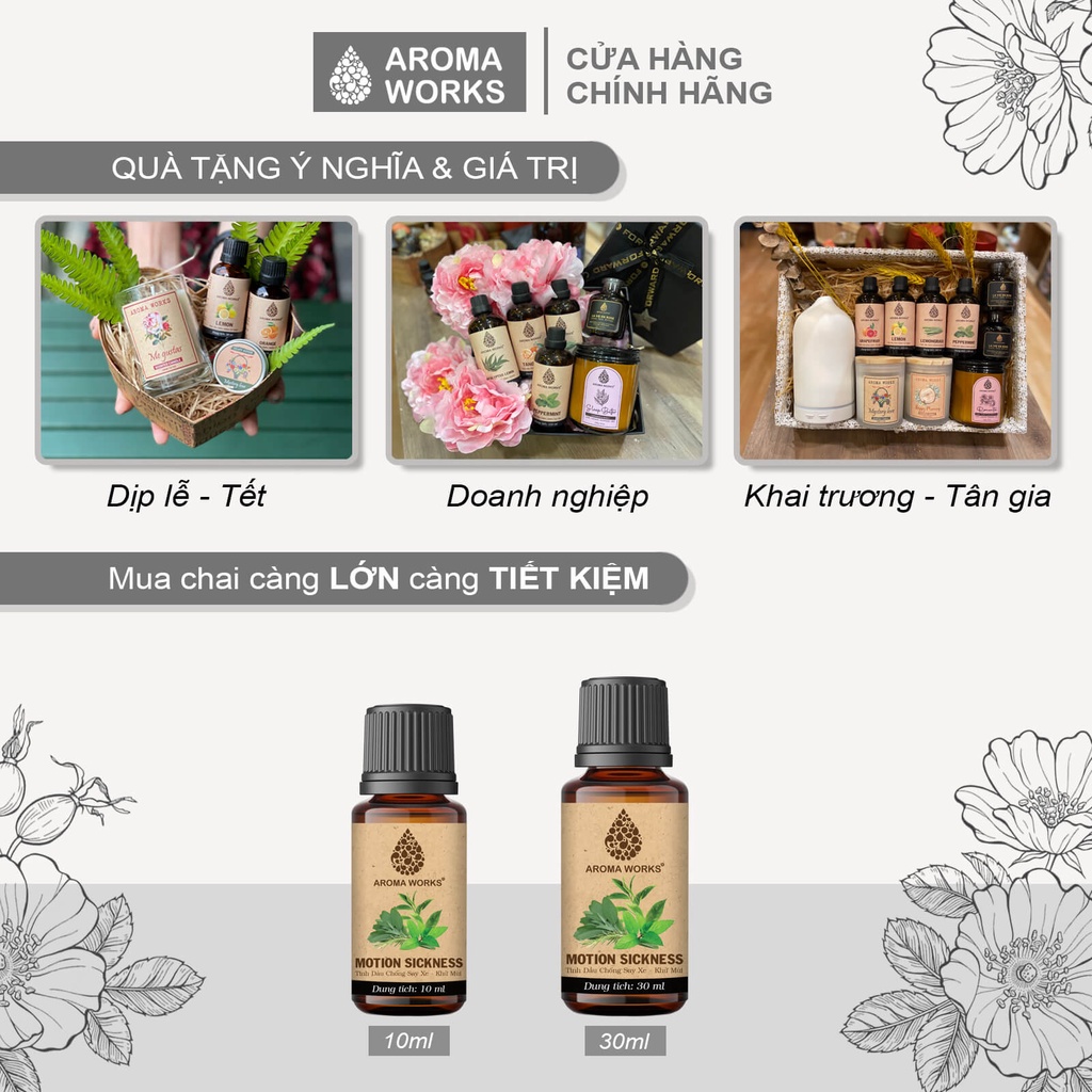 Tinh Dầu Thiên Nhiên Aroma Works Chống Say Xe, Khử Mùi Aroma Works Motion Sickness 10/30ml