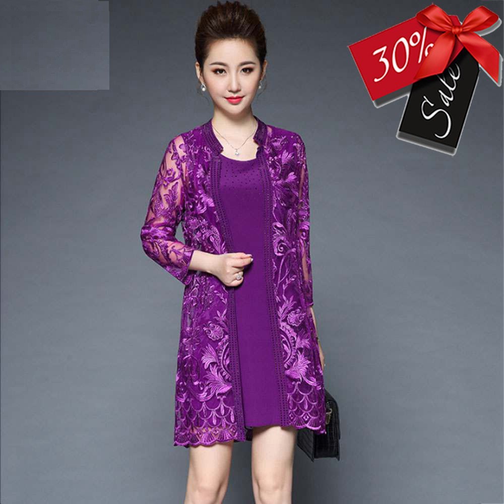 Đầm Váy thêu ren trung niên cao cấp tím size M đến 5XL AM024 ORDER
