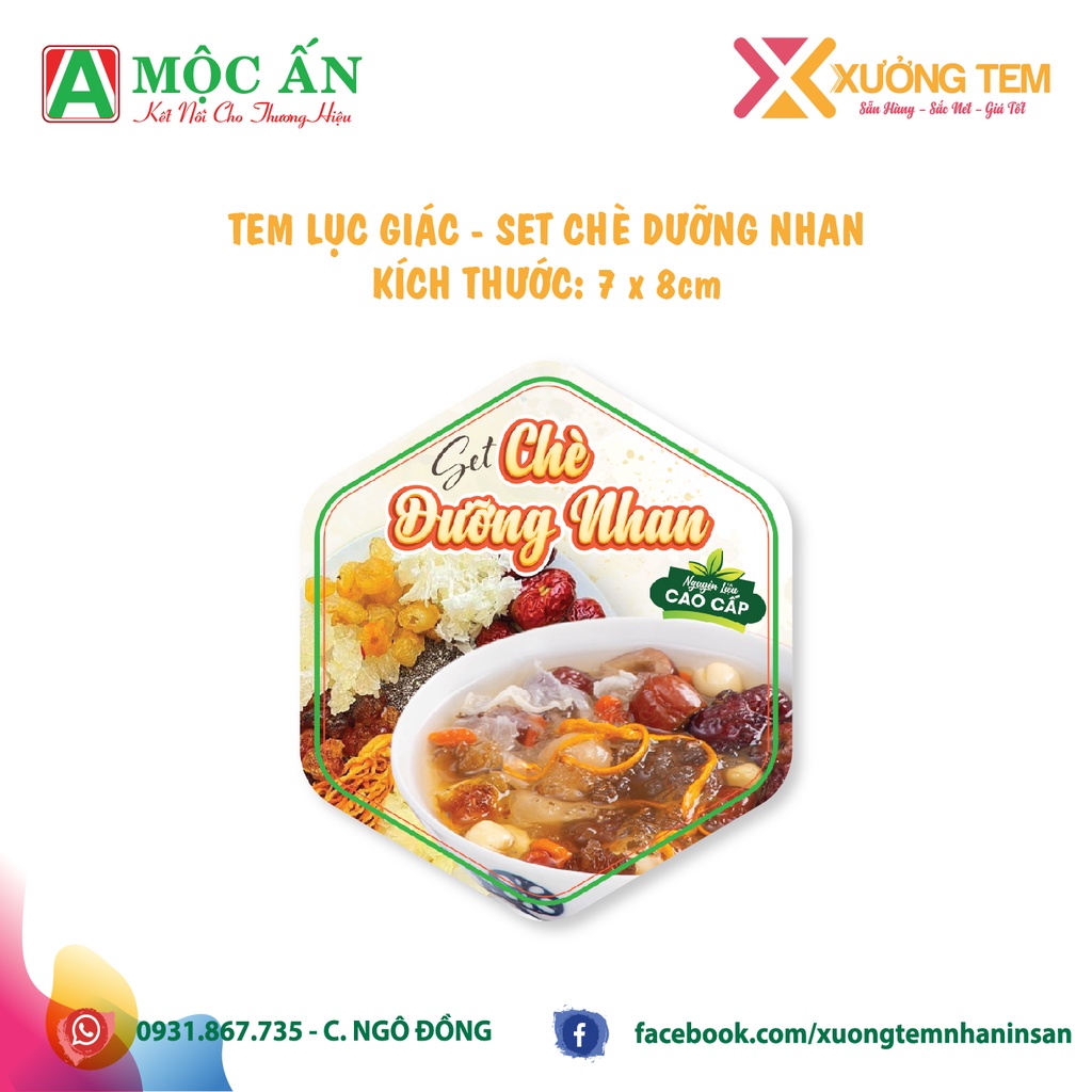 Tem Dán, Nhãn Dán Chè Dưỡng Nhan - Lục Giác Sáng, dày, Đẹp