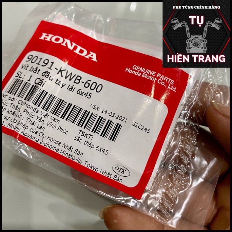 VÍT BẮT ĐẦU TAY LÁI/BẮT GÙ 6x45mm ZIN DÙNG CHO CÁC DÒNG XE HONDA CHÍNH HÃNG HONDA