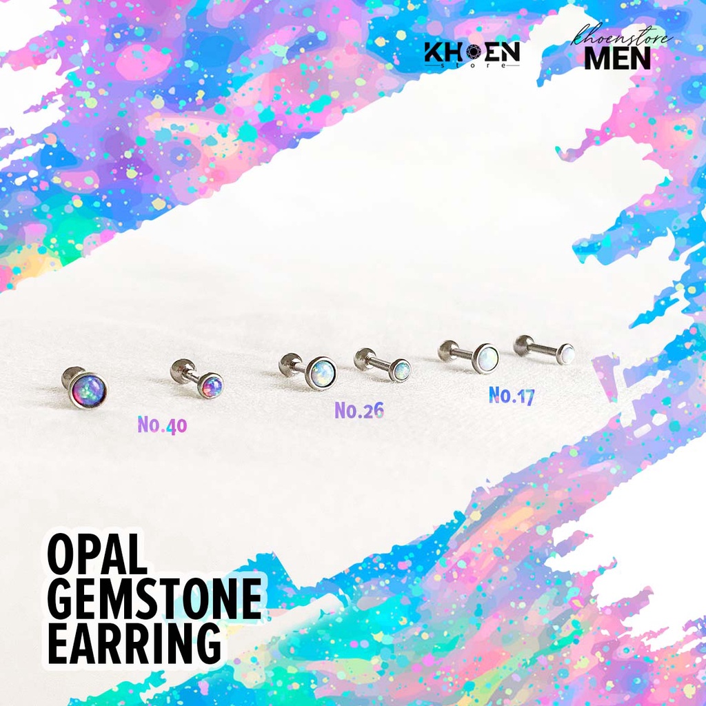 Khuyên tai đá Opal nhiều màu - Không gây dị ứng - Khoen Store