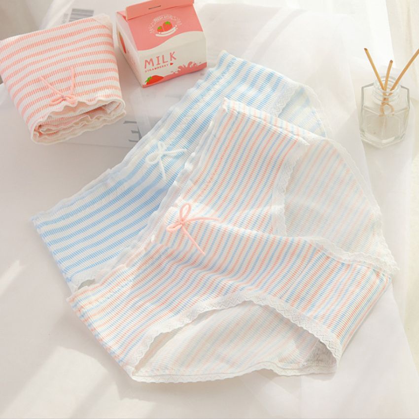 Quần lót nữ cotton kẻ sọc, quần chíp đính nơ cực kì cute, quần lót chất liệu mềm mại thoáng mát Kingshop L123
