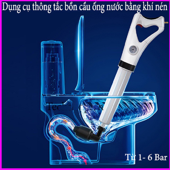 Máy thông tắc bồn cầu, ống nước, chậu rửa thông minh bằng khí nén áp lực siêu mạnh (tặng kèm bơm hơi tiện dụng bơm bóng)