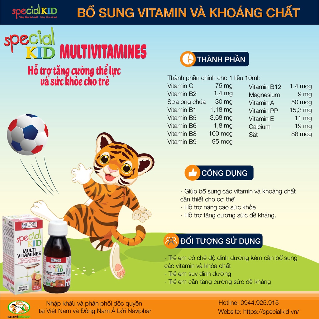 Siro Bổ sung vitamin và khoáng chất, tăng cường sức đề kháng cho trẻ Special Kid Multivitamines - Nhập khẩu Pháp (125ml)