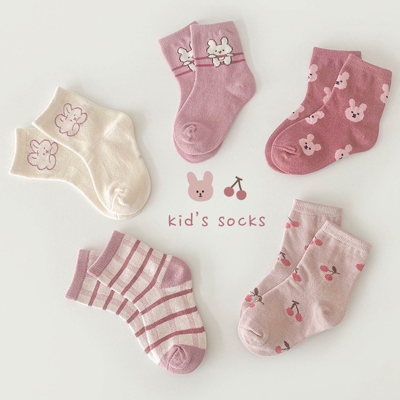 set 5 đôi tất cao cổ Vớ cho bé - Set 5 đôi tất cotton dày cổ cao Kids socks họa tiết dễ thương cho bé 0 -2 tuổi