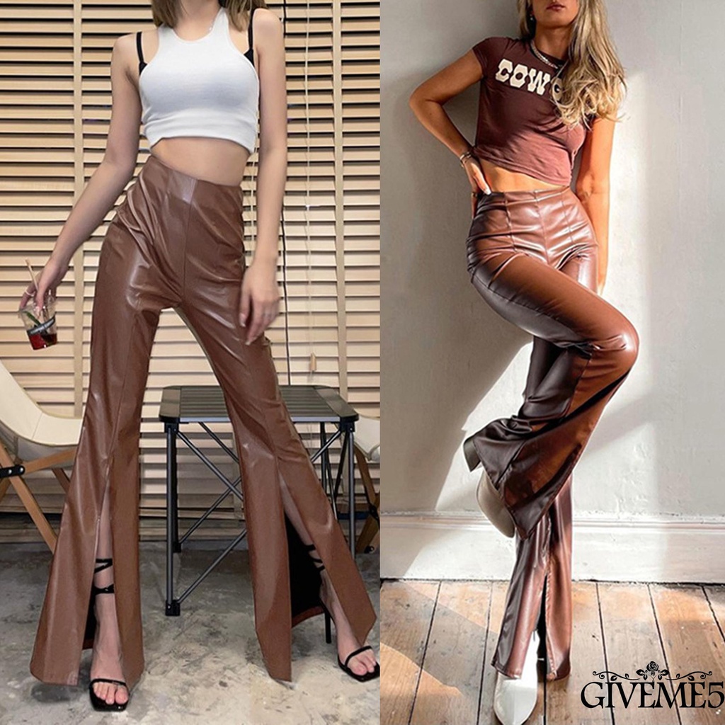 Quần dài nữ lưng cao ống loe xẻ tà cá tính thời trang