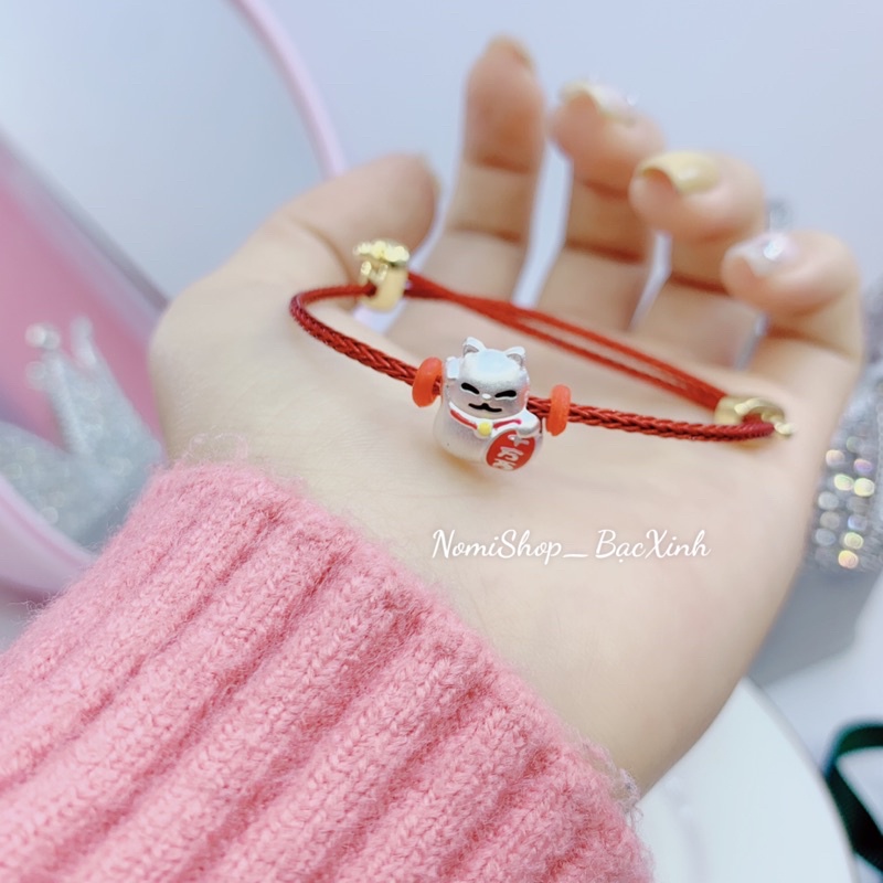 Lắc tay mix Mèo thần tài, co dãn điều chỉnh size nam nữ đeo đôi hay đơn đều ok Mainomi Shop Bạc Xinh