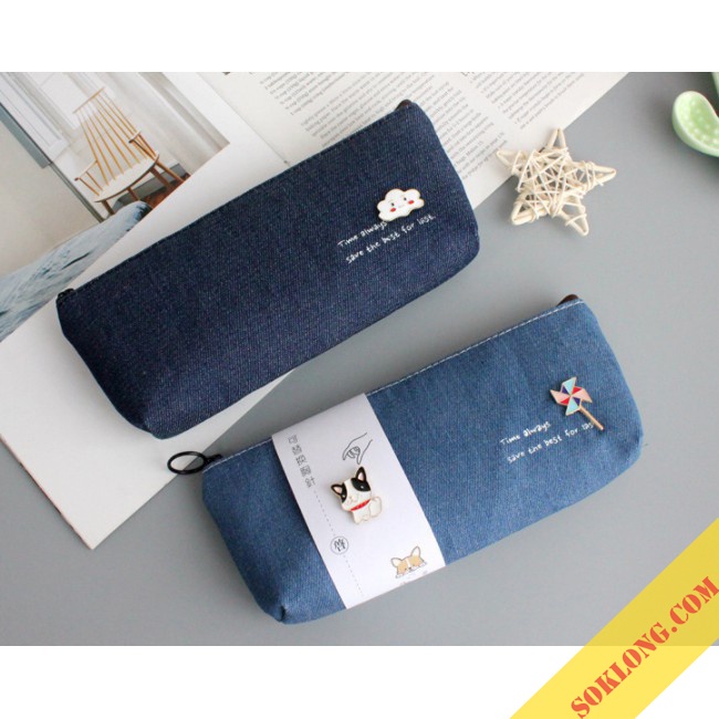 Hộp bút bóp viết vải Canvas đính chi tiết kim loại dễ thương