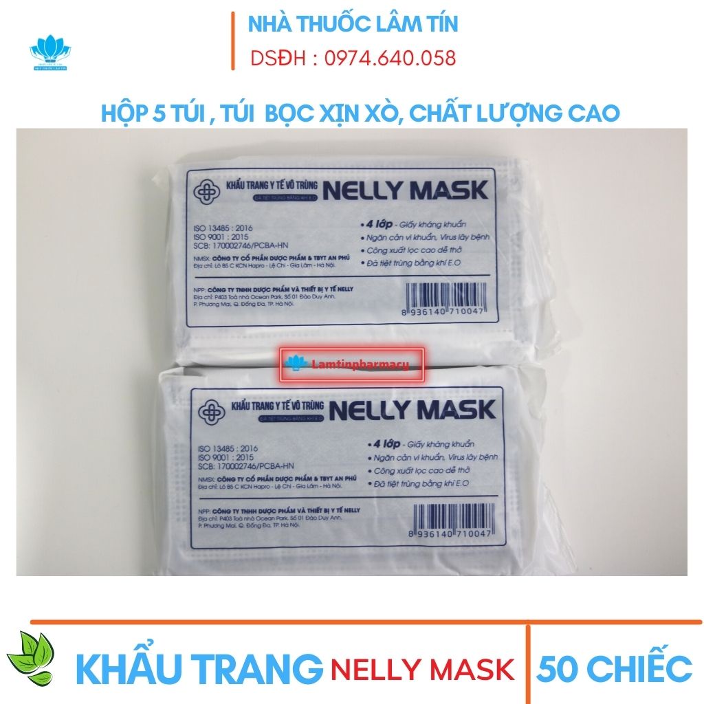 Khẩu Trang y tế giấy kháng khuẩn NELLY MASK 4 lớp tiệt trùng bằng khí E.O GAS chính hãng ( hộp 50 chiếc )