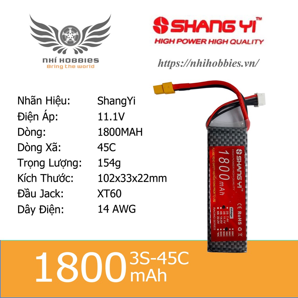 Pin Lipo ShangYi 11.1v 3s 1800mAh 45C