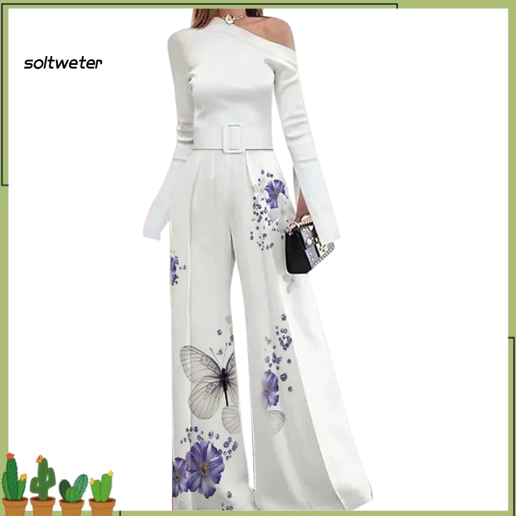 St Bộ Áo Liền Quần Ống Rộng Cổ Xiên Trang Trọng Dễ Phối Đồ Cho Nữ